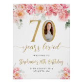 Roze en gouden bloemenfoto 70e verjaardag Welkom Perfect Poster (Voorkant)