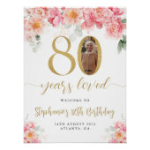 Roze en gouden bloemenfoto 80e verjaardag Welkom Perfect Poster (Voorkant)