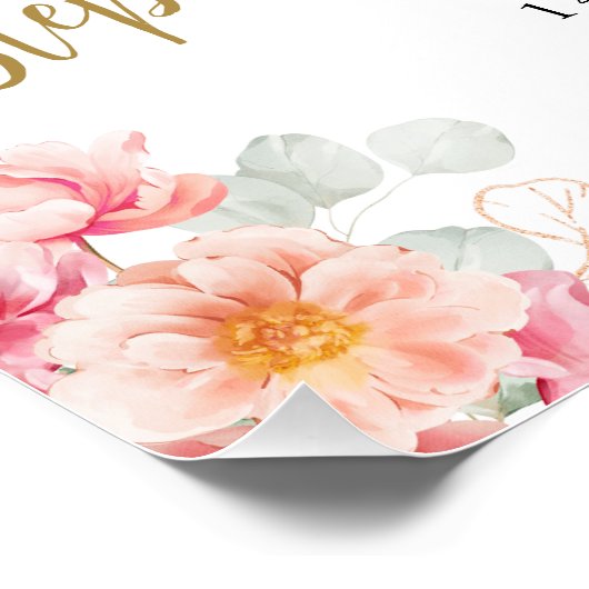 Roze en gouden bloemenfoto 90e verjaardag Welkom Perfect Poster (Hoek)