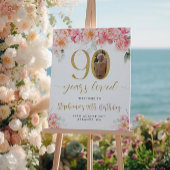 Roze en gouden bloemenfoto 90e verjaardag Welkom Perfect Poster