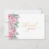 Roze en gouden bloemengroen Baby shower Dank u Bedankkaart (Voorkant)
