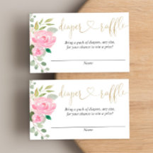 Roze en gouden bloemenluier loterij kaarten