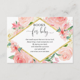 Roze en gouden bloemenmeisje baby shower boek aanv informatiekaartje