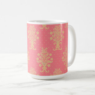 Roze en gouden bloemenpatroon koffiemok
