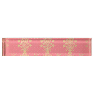 Roze en gouden bloemenpatroon naambordje