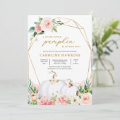 Roze en gouden bloemenpompoen Baby shower Kaart (Staand voorkant)