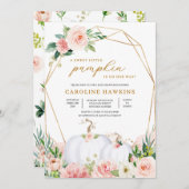 Roze en gouden bloemenpompoen Baby shower Kaart (Voorkant / Achterkant)