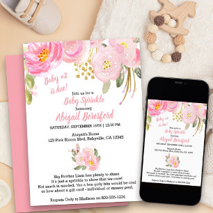 Roze en gouden bloemenschildering Baby Sprinkle Kaart