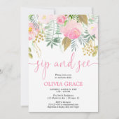 Roze en gouden bloemenslok en zie baby meisje douc kaart (Voorkant)