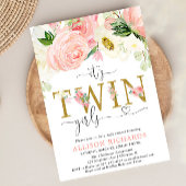 Roze en gouden bloementweeling meisjes baby shower kaart