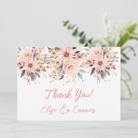 Roze en Gouden Bloemenvlinder Dank u Kaarten (Staand voorkant)