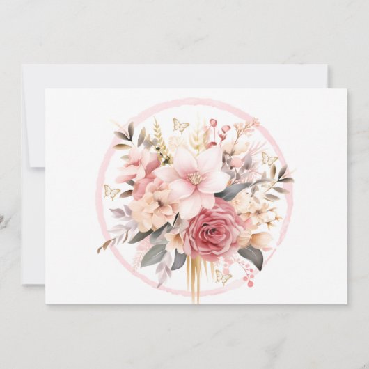 Roze en Gouden Bloemenvlinder Dank u Kaarten (Achterkant)