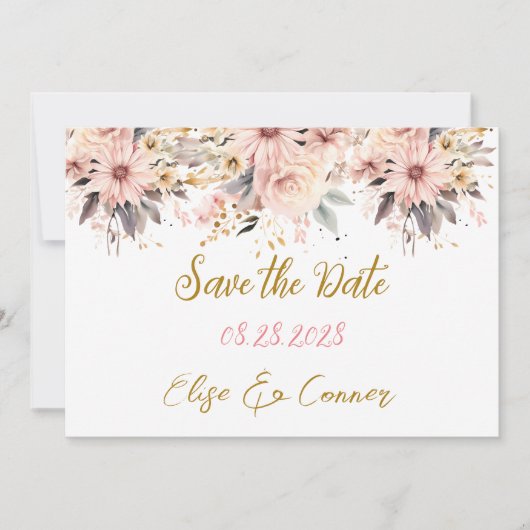 Roze en Gouden Bloemenvlinder Save the Date Cards Kaart (Voorkant)