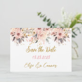 Roze en Gouden Bloemenvlinder Save the Date Cards Kaart (Staand voorkant)