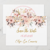 Roze en Gouden Bloemenvlinder Save the Date Cards Kaart (Voorkant / Achterkant)