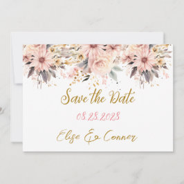 Roze en Gouden Bloemenvlinder Save the Date Cards Kaart