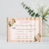 Roze en gouden bloemgestreepte trouw-RSVP kaart (Staand voorkant)