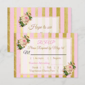 Roze en gouden bloemgestreepte trouw-RSVP kaart (Voorkant / Achterkant)
