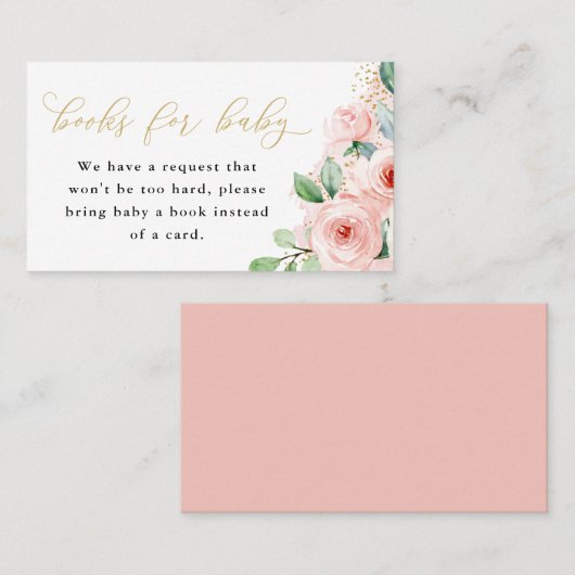 Roze en gouden bloemige boeken voor baby bijlage k visitekaartje (Voorkant / Achterkant)