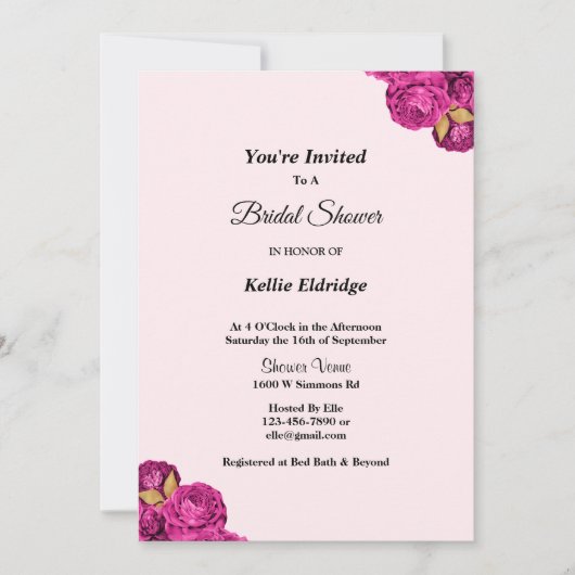 Roze en gouden bloemige bruidsdouche uitnodiging (Voorkant)