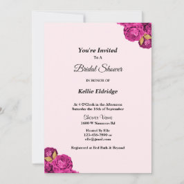 Roze en gouden bloemige bruidsdouche uitnodiging