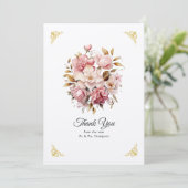 Roze en Gouden Bloemige Bruiloft Bedankkaart (Staand voorkant)