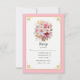 Roze en Gouden Bloemige Bruiloft RSVP Kaartje