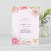 Roze en gouden bloemige geometrische couples babys kaart (Staand voorkant)