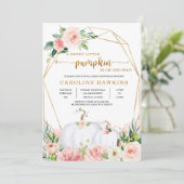 Roze en Gouden Bloemige Pompoen Herfst Baby Shower Kaart (Staand voorkant)