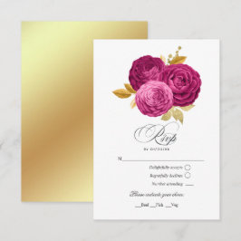 Roze en gouden bloemige Quinceañera RSVP Kaartje