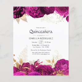 Roze en gouden bloemige Quinceañera uitnodiging Flyer