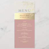 Roze en Gouden Bloemige Trouwfeest Menu (Voorkant)