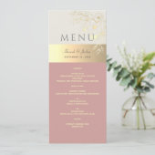 Roze en Gouden Bloemige Trouwfeest Menu (Staand voorkant)