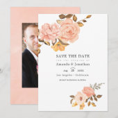 Roze en gouden bloemige trouwfoto save the date (Voorkant / Achterkant)