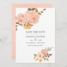 Roze en gouden bloemige trouwfoto save the date