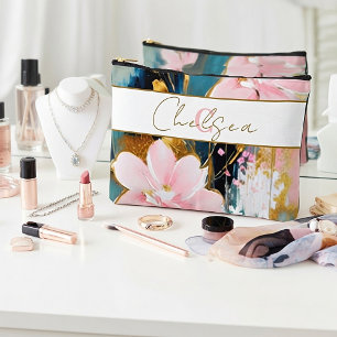 Roze en gouden bloemmotief gepersonaliseerd etui