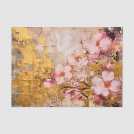 Roze en gouden bloemmotief tissuepapier (Voorkant)