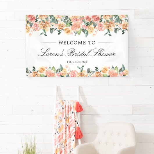 Roze en gouden bloemrijke elegante bruidsbeurtscha spandoek (Insitu)