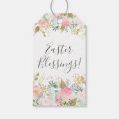 Roze en gouden bloemrijke Pasen-zegeningen Cadeaulabel (Voorkant)