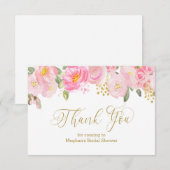 Roze en gouden bloemschildering met gouden kalligr bedankkaart (Voorkant / Achterkant)