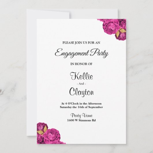 Roze en gouden bloemverlovingsfeest kaart (Voorkant)