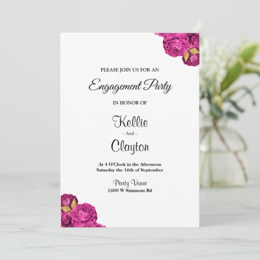 Roze en gouden bloemverlovingsfeest kaart (Staand voorkant)