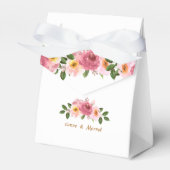 Roze en gouden blos waterverf bruidstaart bedankdoosjes (Voorkant Zijde)