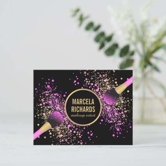Roze en Gouden Blush Confetti Make-up Artiest Briefkaart (Staand voorkant)