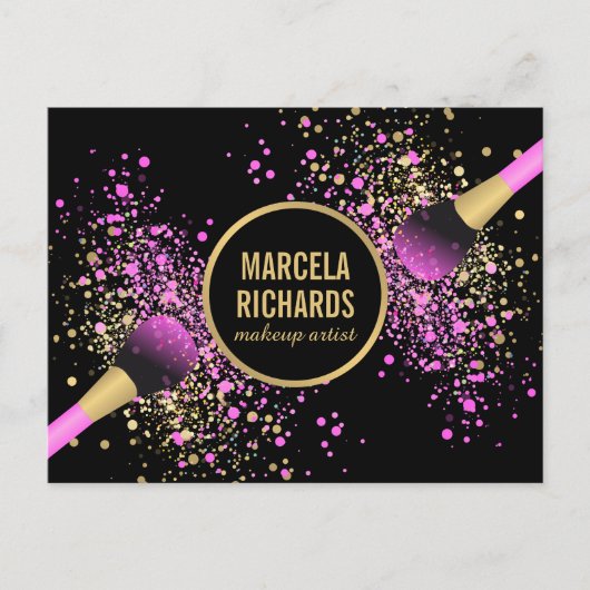 Roze en Gouden Blush Confetti Make-up Artiest Briefkaart (Voorkant)