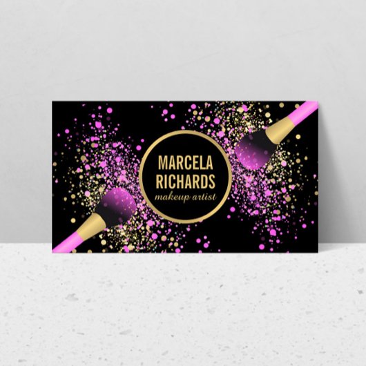 Roze en Gouden Blush Confetti Make-up Artiest Visitekaartje