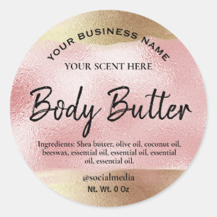 Roze en gouden bodybutter productlabels ronde sticker