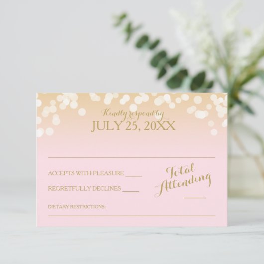 Roze en Gouden Bokeh Effect RSVP (Staand voorkant)
