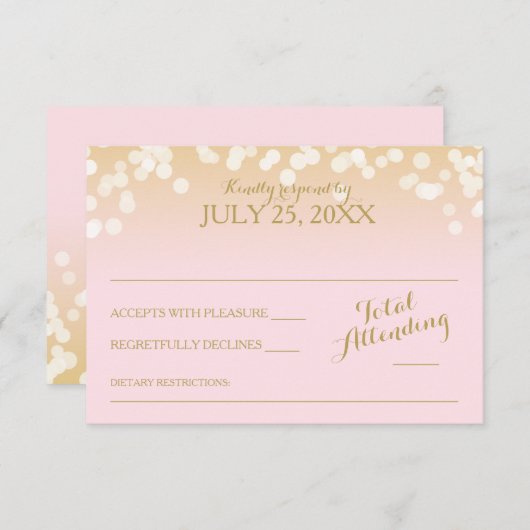 Roze en Gouden Bokeh Effect RSVP (Voorkant / Achterkant)