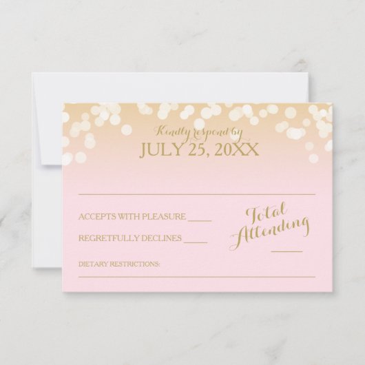 Roze en Gouden Bokeh Effect RSVP Kaartje (Voorkant)